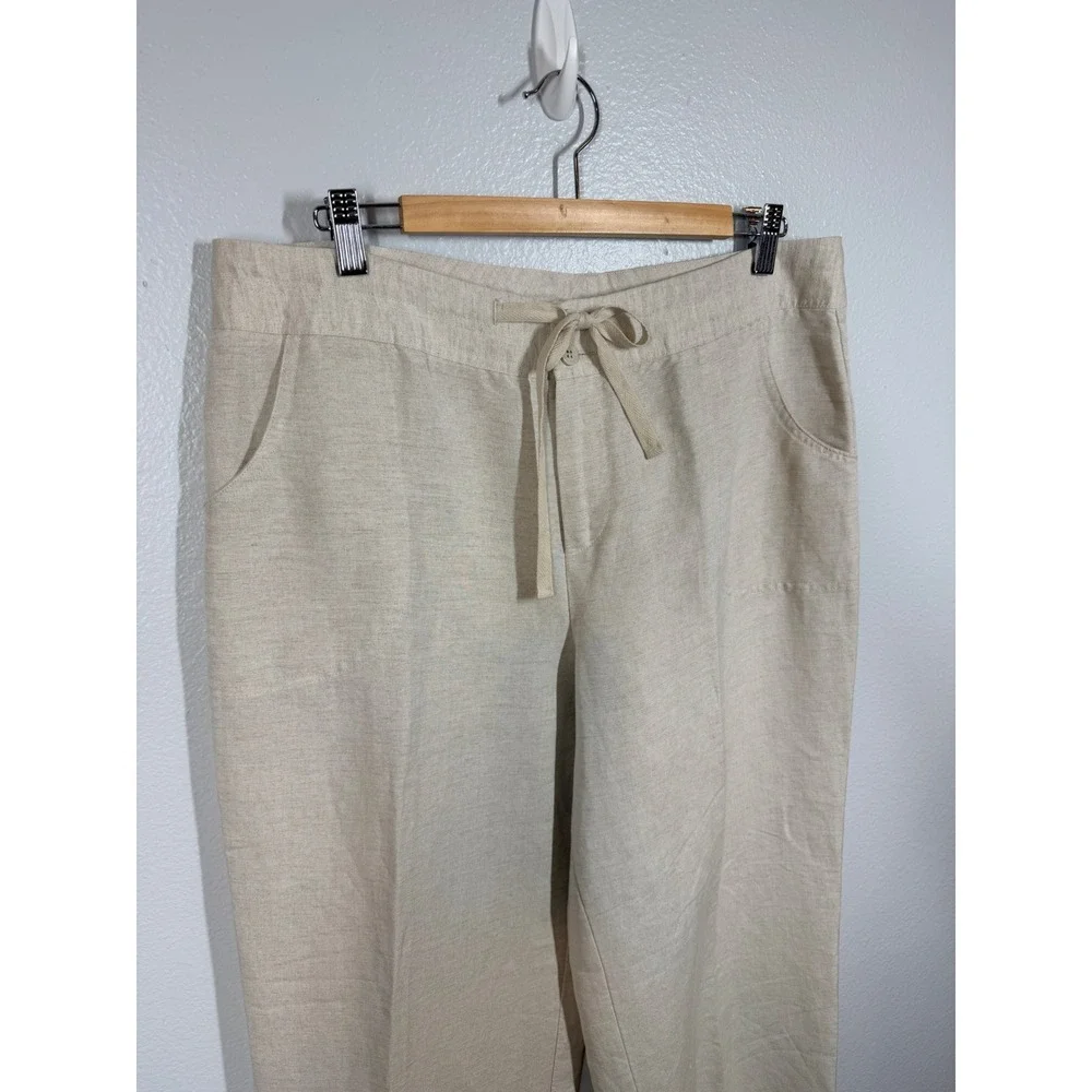 Coldwater Creek Pants Women 16 Beige Natural Fit Linen Blend Drawstring Straight
